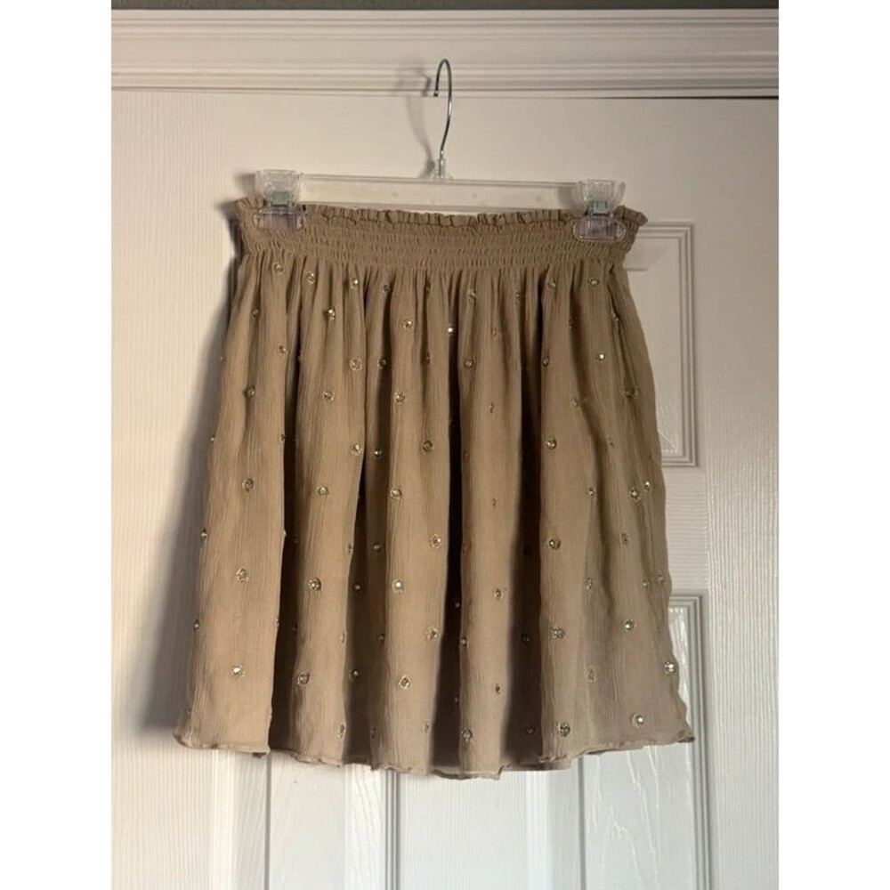 Club Monaco Beige Embellished Smocked Mini Skirt